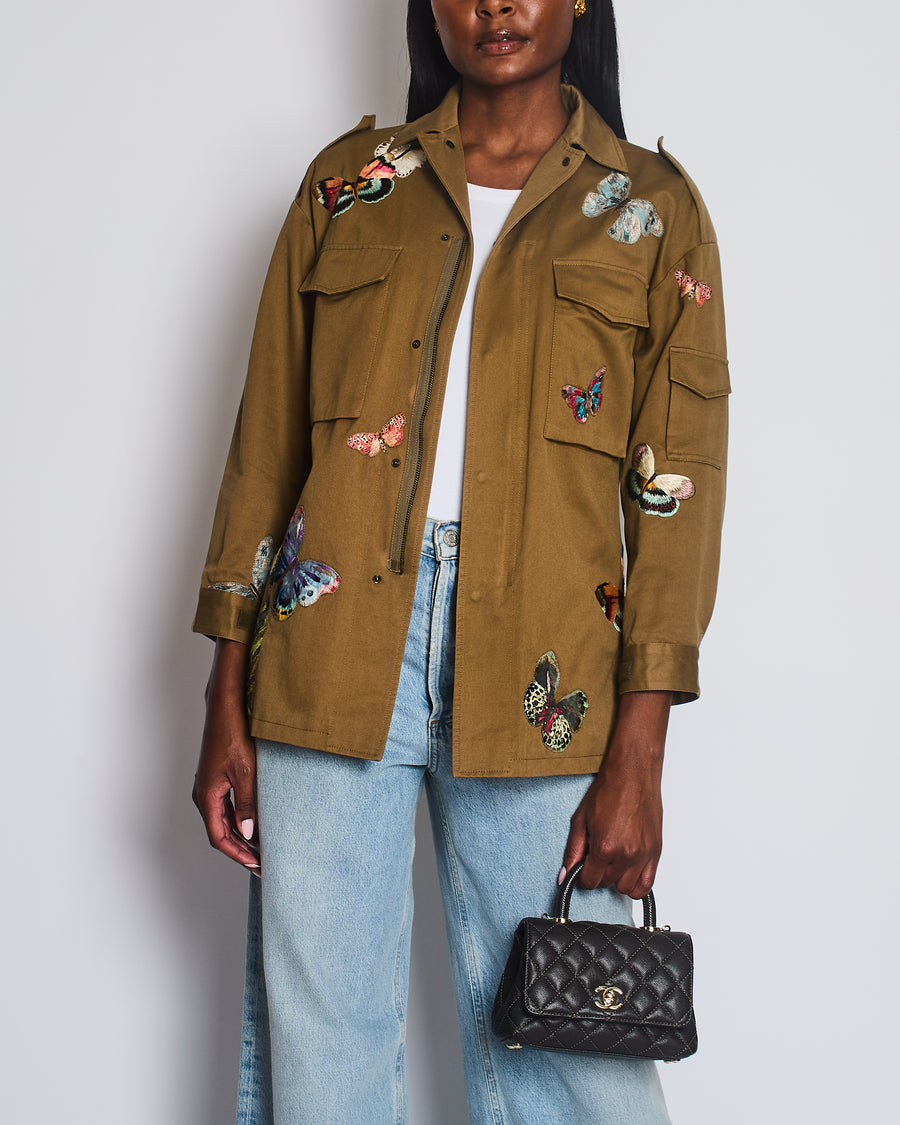 Valentino Khaki Butteryfly Embroidered Jacket with Pocket Detail Size IT 40 (UK 8)