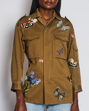 Valentino Khaki Butteryfly Embroidered Jacket with Pocket Detail Size IT 40 (UK 8)