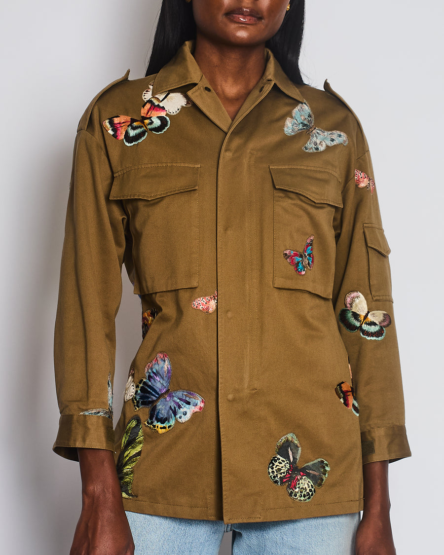 Valentino Khaki Butteryfly Embroidered Jacket with Pocket Detail Size IT 40 (UK 8)