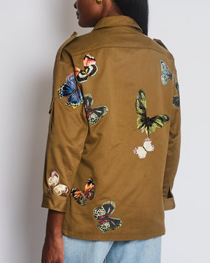 Valentino Khaki Butteryfly Embroidered Jacket with Pocket Detail Size IT 40 (UK 8)