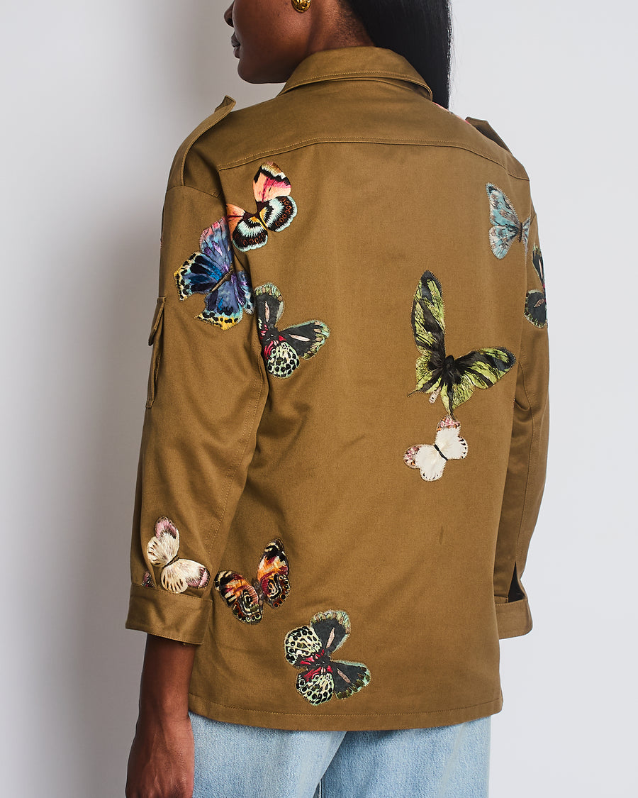 Valentino Khaki Butteryfly Embroidered Jacket with Pocket Detail Size IT 40 (UK 8)