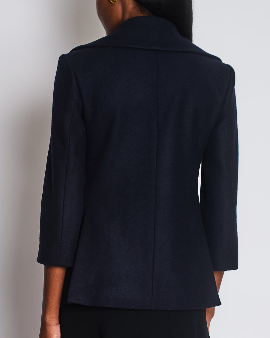 Celine Navy Double Breasted Wool Coat with Lapel Detail Size FR 36 (UK 8)