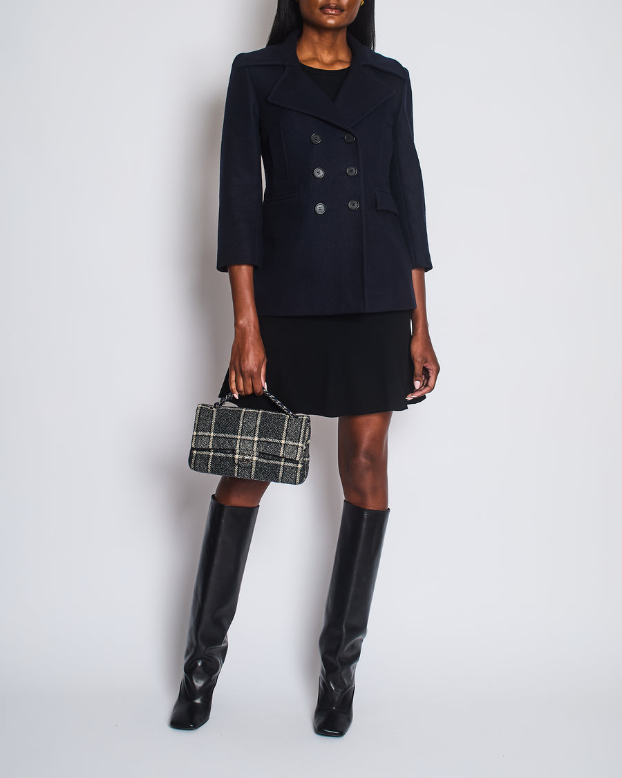 Celine Navy Double Breasted Wool Coat with Lapel Detail Size FR 36 (UK 8)