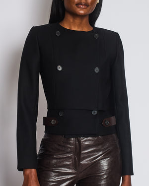 Chloe Black Cropped Double Breasted Jacket with Leather Detail Size FR 34 (UK 6)