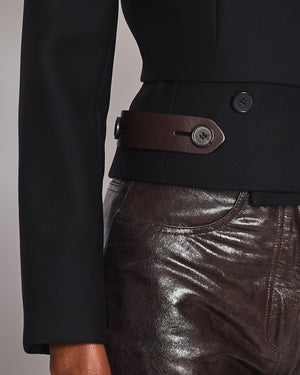 Chloe Black Cropped Double Breasted Jacket with Leather Detail Size FR 34 (UK 6)