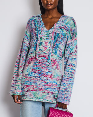 The Elder Statesman Pink Blue and Green Multicolour Hooded Cashmere Jumper Size M (UK 10)