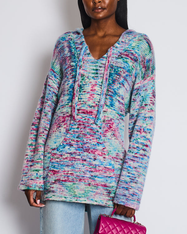 The Elder Statesman Pink Blue and Green Multicolour Hooded Cashmere Jumper Size M (UK 10)