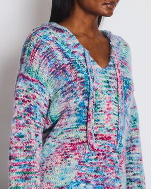 The Elder Statesman Pink Blue and Green Multicolour Hooded Cashmere Jumper Size M (UK 10)