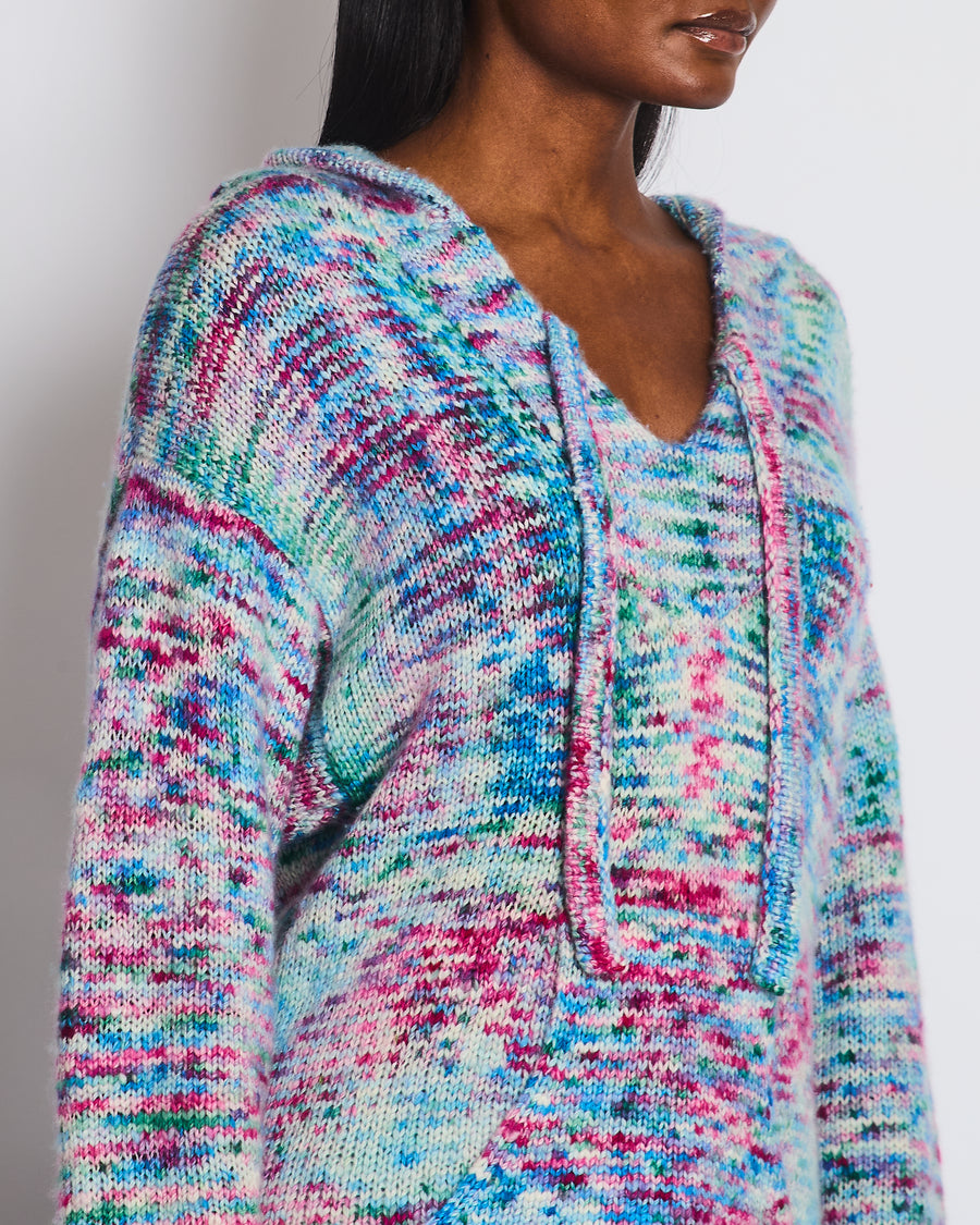 The Elder Statesman Pink Blue and Green Multicolour Hooded Cashmere Jumper Size M (UK 10)