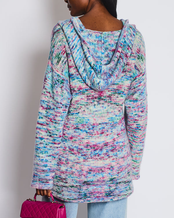 The Elder Statesman Pink Blue and Green Multicolour Hooded Cashmere Jumper Size M (UK 10)