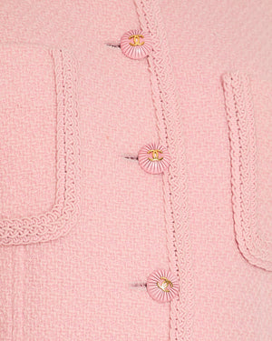 Chanel 93C Pink Tweed Skirt and Jacket Set with Logo Buttons and Pocket Detail FR 38 (UK 10)