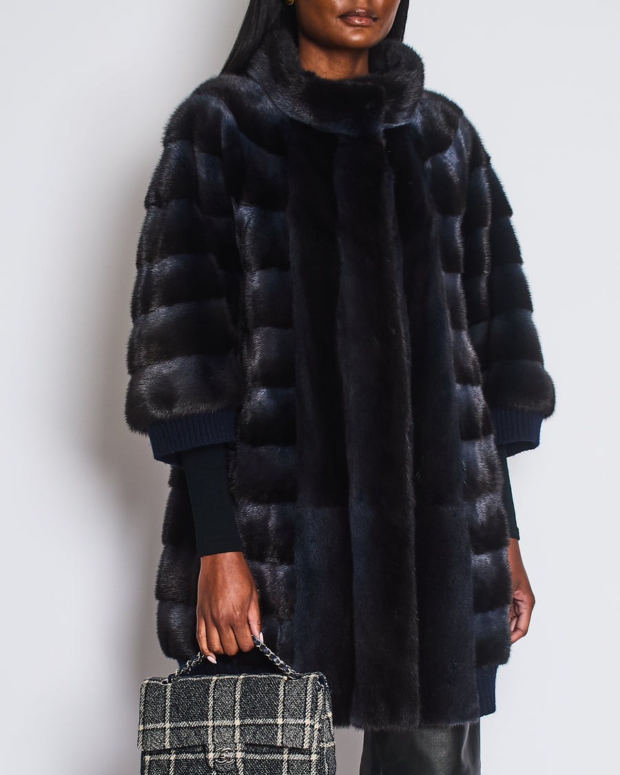 Grandi Navy Gradient Long Sleeve Mink Jacket Size M (UK 10)