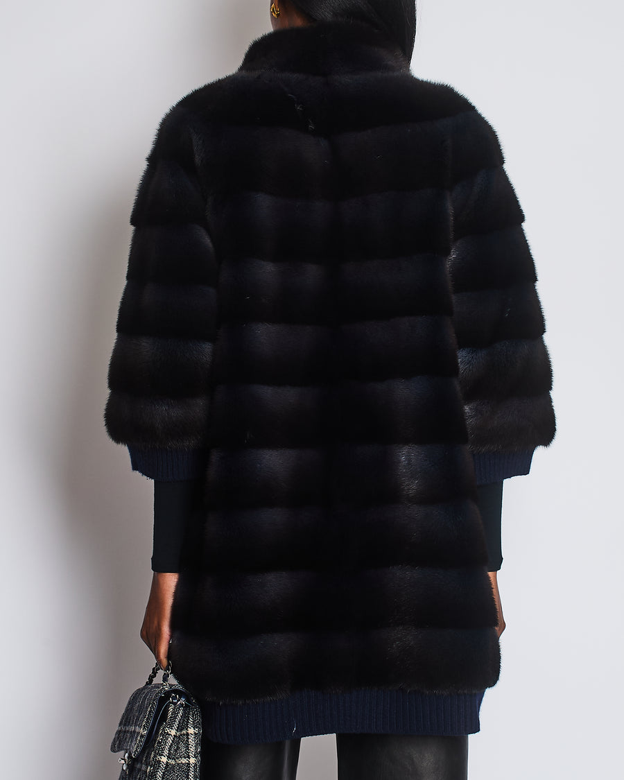 Grandi Navy Gradient Long Sleeve Mink Jacket Size M (UK 10)