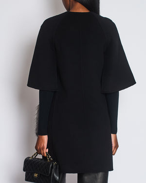 Fendi Black Short Sleeve Wool Coat with Fox Fur Striped Pocket Detail Size IT 38 (UK 6)