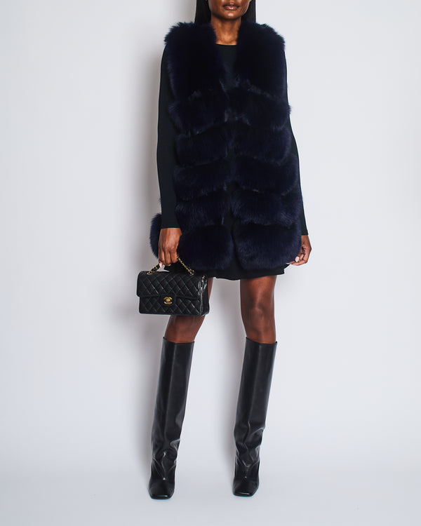 Sam-Rone Navy Fox Fur Gilet with Astrakhan Panel Detail Size M (UK 10)