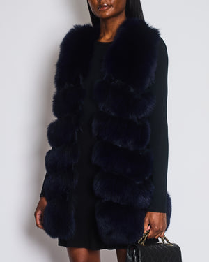 Sam-Rone Navy Fox Fur Gilet with Astrakhan Panel Detail Size M (UK 10)