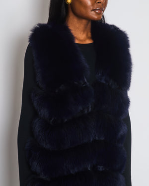Sam-Rone Navy Fox Fur Gilet with Astrakhan Panel Detail Size M (UK 10)