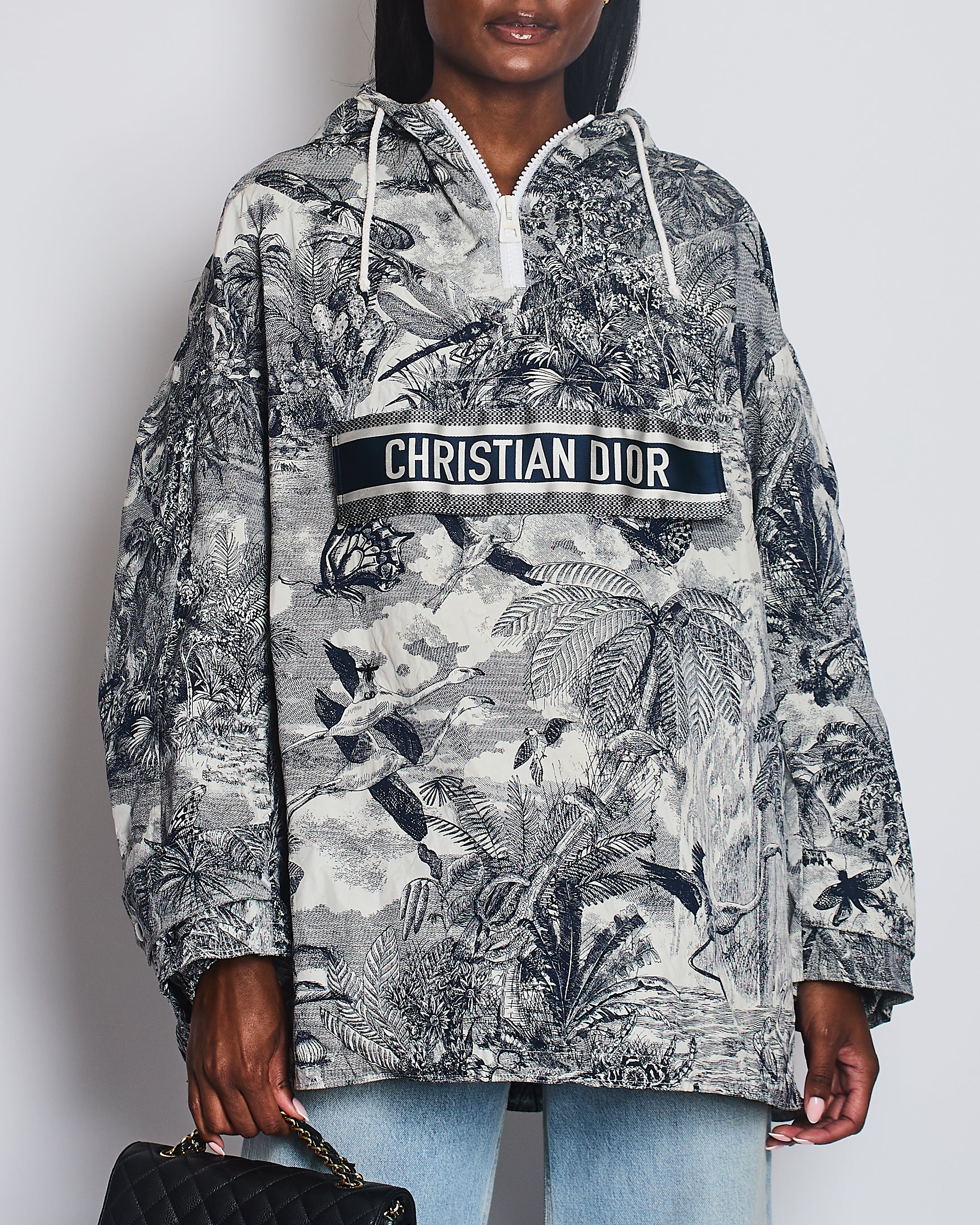 Christian Dior Navy Toile de Jouy Logo Windbreaker Size M (UK 10