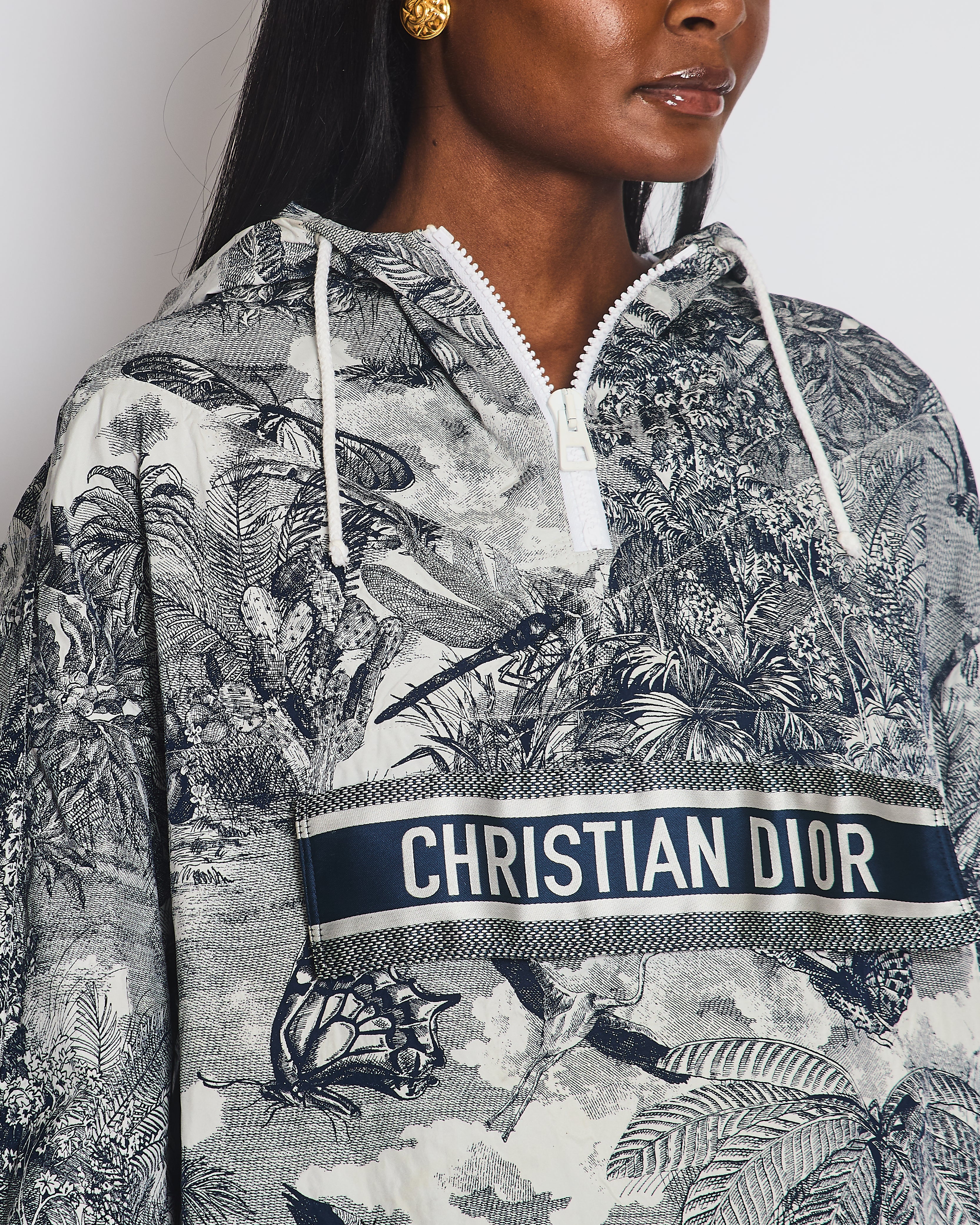 Christian Dior Navy Toile de Jouy Logo Windbreaker Size M (UK 10