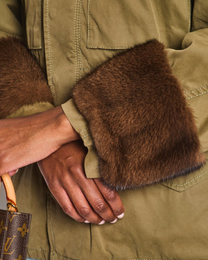 Gucci Khaki Jacket with Brown Mink Fur Trim and Shearling Lining with Logo Print Size IT 38 (UK 6)