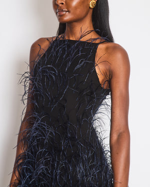 Cult Gaia Black Shannon Mini Dress with Navy Feather Details Size XS (UK 6) RRP £1,400