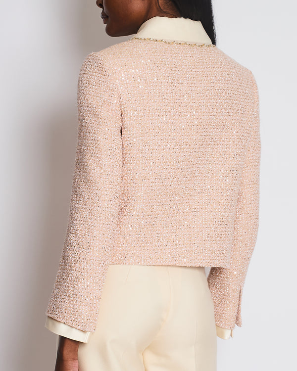 Miu Miu Pastel Pink Embellished Long Sleeve Tweed Jacket Size IT 40 (UK 8)