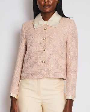 Miu Miu Pastel Pink Embellished Long Sleeve Tweed Jacket Size IT 40 (UK 8)