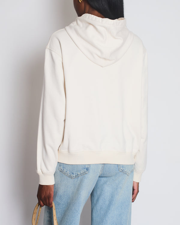 Prada Cream Cotton Hoodie with Logo and Pocket Detail Size XS (UK 6)