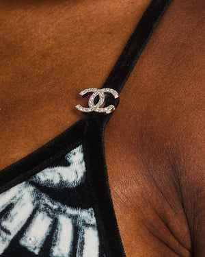 Chanel 23/N Navy Coco Neige Velvet CC Logo Swimsuit Size FR 34 (UK 6)