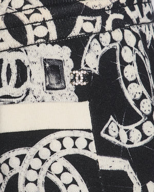 Chanel 23/N Coco Neige Black & White Jogging Pants with Logo Pattern & Crystal CC Detail Size FR 36 (UK 8)