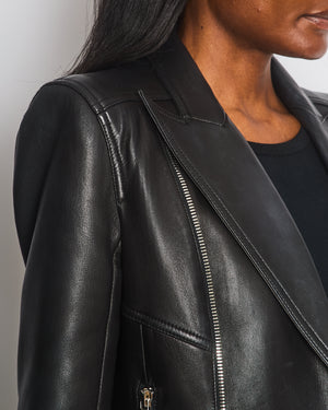 Balmain Black Leather Jacket with Silver Zippers Detail Size FR 40 (UK 12)