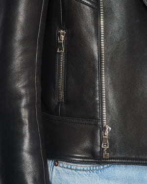 Balmain Black Leather Jacket with Silver Zippers Detail Size FR 40 (UK 12)