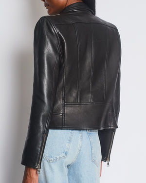 Balmain Black Leather Jacket with Silver Zippers Detail Size FR 40 (UK 12)