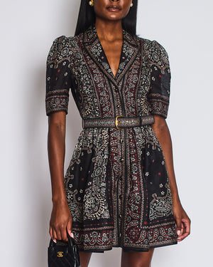 Zimmermann Black Paisley Print Short Sleeve Dress with Belt Detail Size 1 (UK 10)