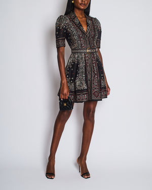 Zimmermann Black Paisley Print Short Sleeve Dress with Belt Detail Size 1 (UK 10)