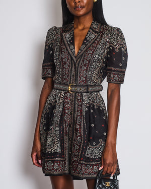 Zimmermann Black Paisley Print Short Sleeve Dress with Belt Detail Size 1 (UK 10)