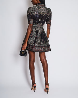 Zimmermann Black Paisley Print Short Sleeve Dress with Belt Detail Size 1 (UK 10)