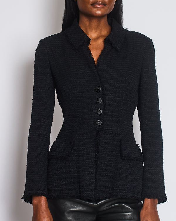 Chanel 09P Black Tweed Jacket with Black CC Logo Buttons Size FR 38 (UK 10)