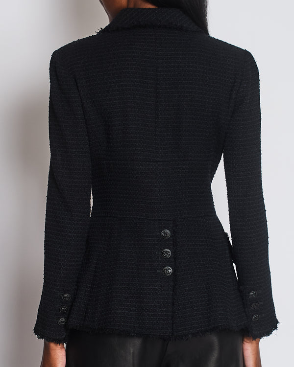 Chanel 09P Black Tweed Jacket with Black CC Logo Buttons Size FR 38 (UK 10)