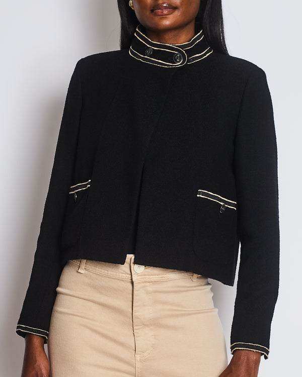 Chanel 14/C Black Tweed Jacket with Frayed Trim Detail Size FR 40 (UK 12)