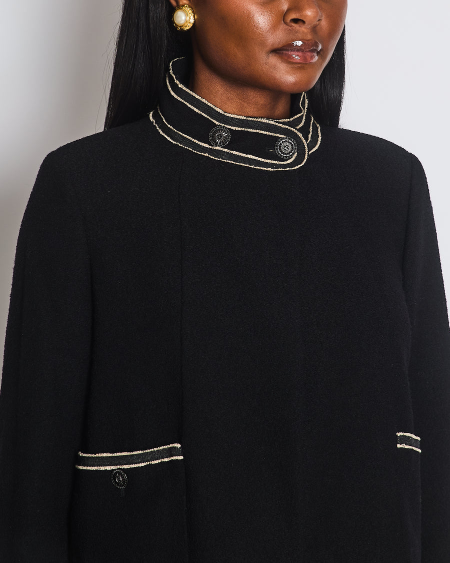 Chanel 14/C Black Tweed Jacket with Frayed Trim Detail Size FR 40 (UK 12)