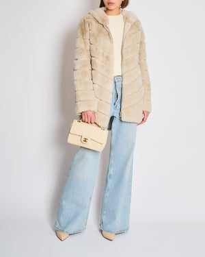 Unbranded Beige Rex Rabbit Hooded Fur Coat Size FR 38 (UK 10)