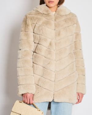 Unbranded Beige Rex Rabbit Hooded Fur Coat Size FR 38 (UK 10)