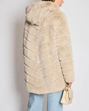 Unbranded Beige Rex Rabbit Hooded Fur Coat Size FR 38 (UK 10)