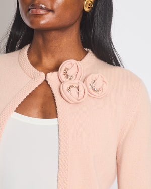Chanel 05/S Vintage Pink Cashmere Cardigan with Floral Crystals Size FR 38 (UK 10)