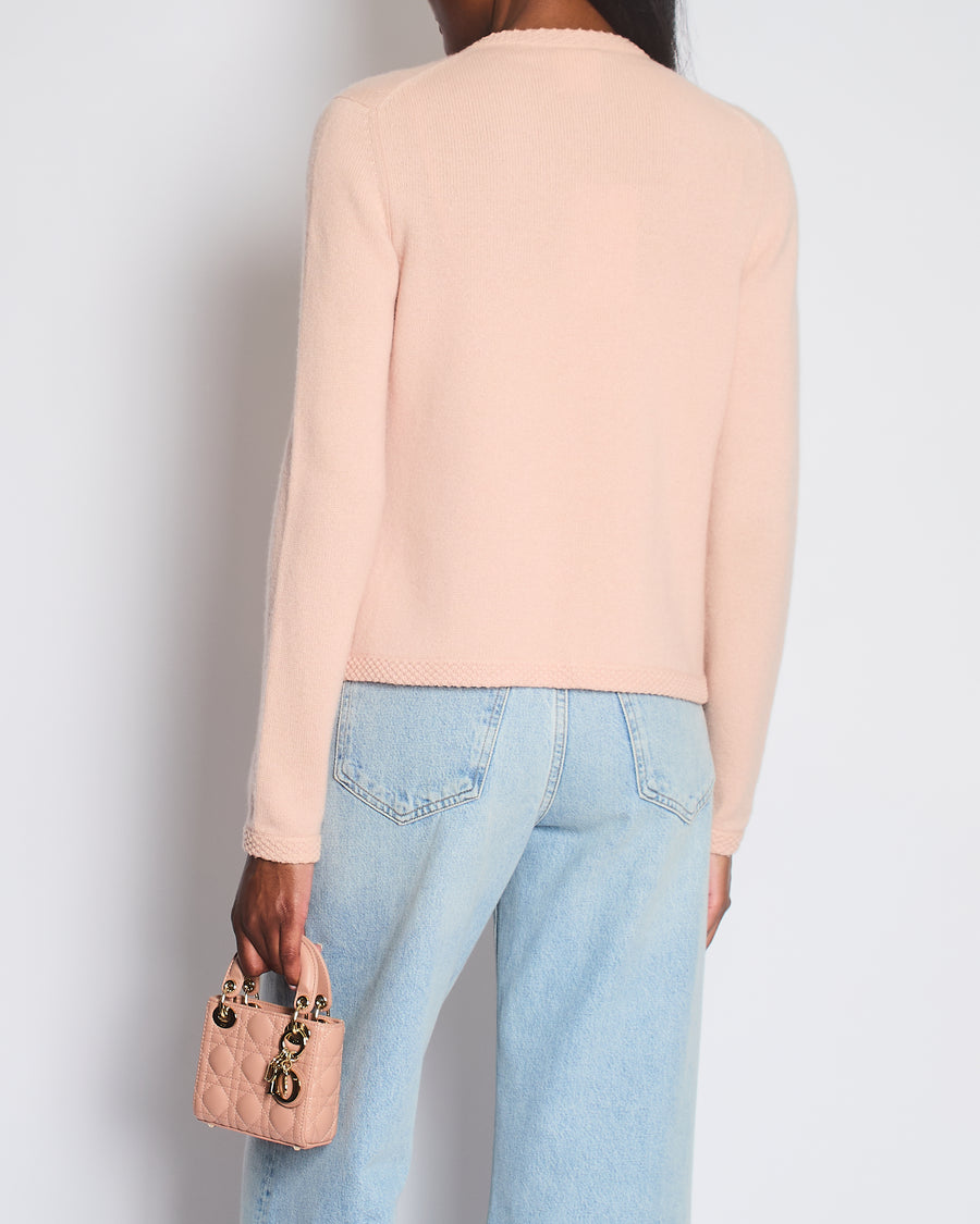 Chanel 05/S Vintage Pink Cashmere Cardigan with Floral Crystals Size FR 38 (UK 10)