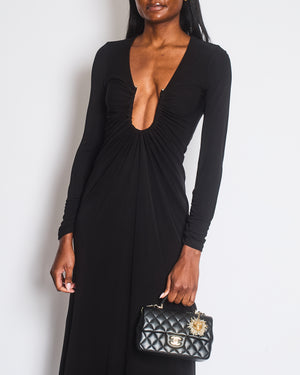 Christopher Esber Black Gathered Plunge Arced Palm Cutout Maxi Dress Size UK 6