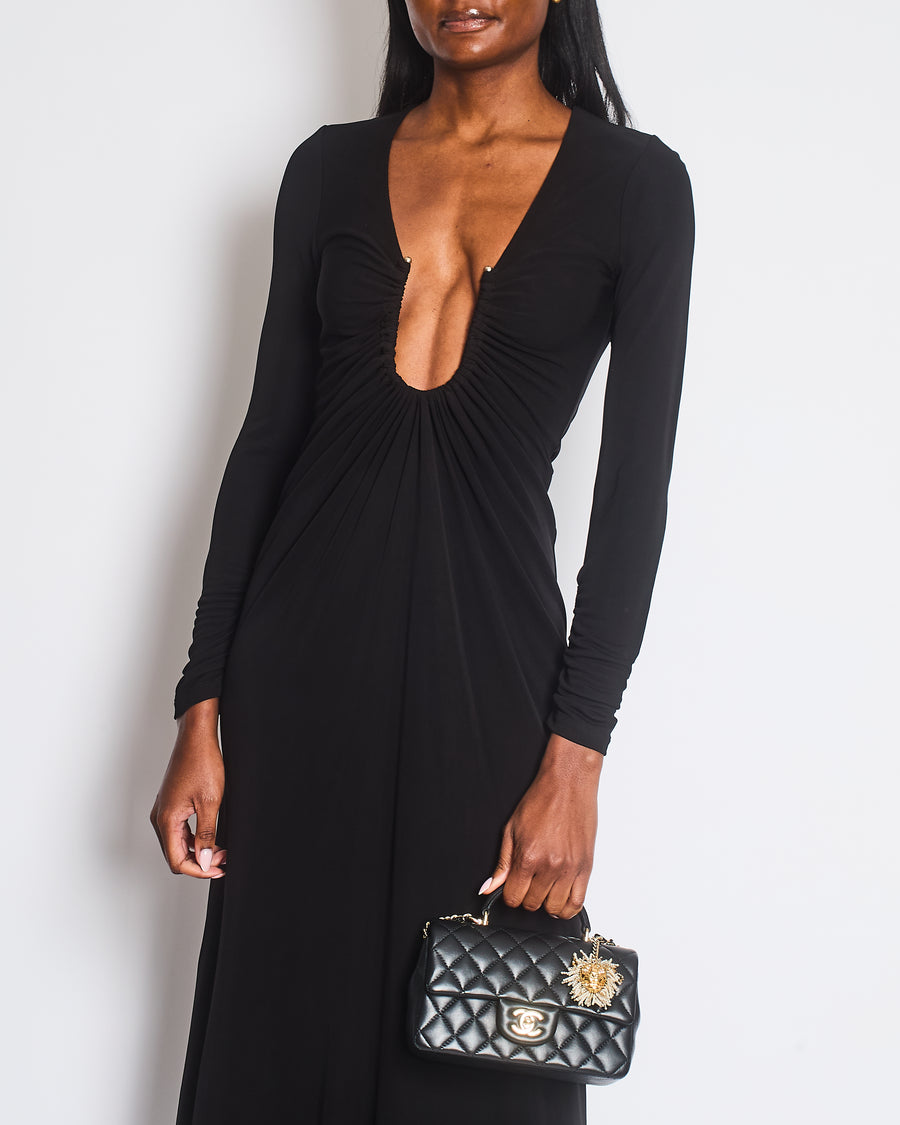 Christopher Esber Black Gathered Plunge Arced Palm Cutout Maxi Dress Size UK 6