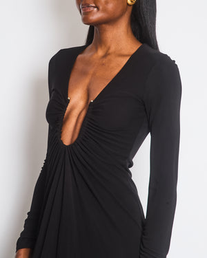 Christopher Esber Black Gathered Plunge Arced Palm Cutout Maxi Dress Size UK 6
