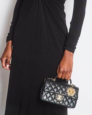 Christopher Esber Black Gathered Plunge Arced Palm Cutout Maxi Dress Size UK 6